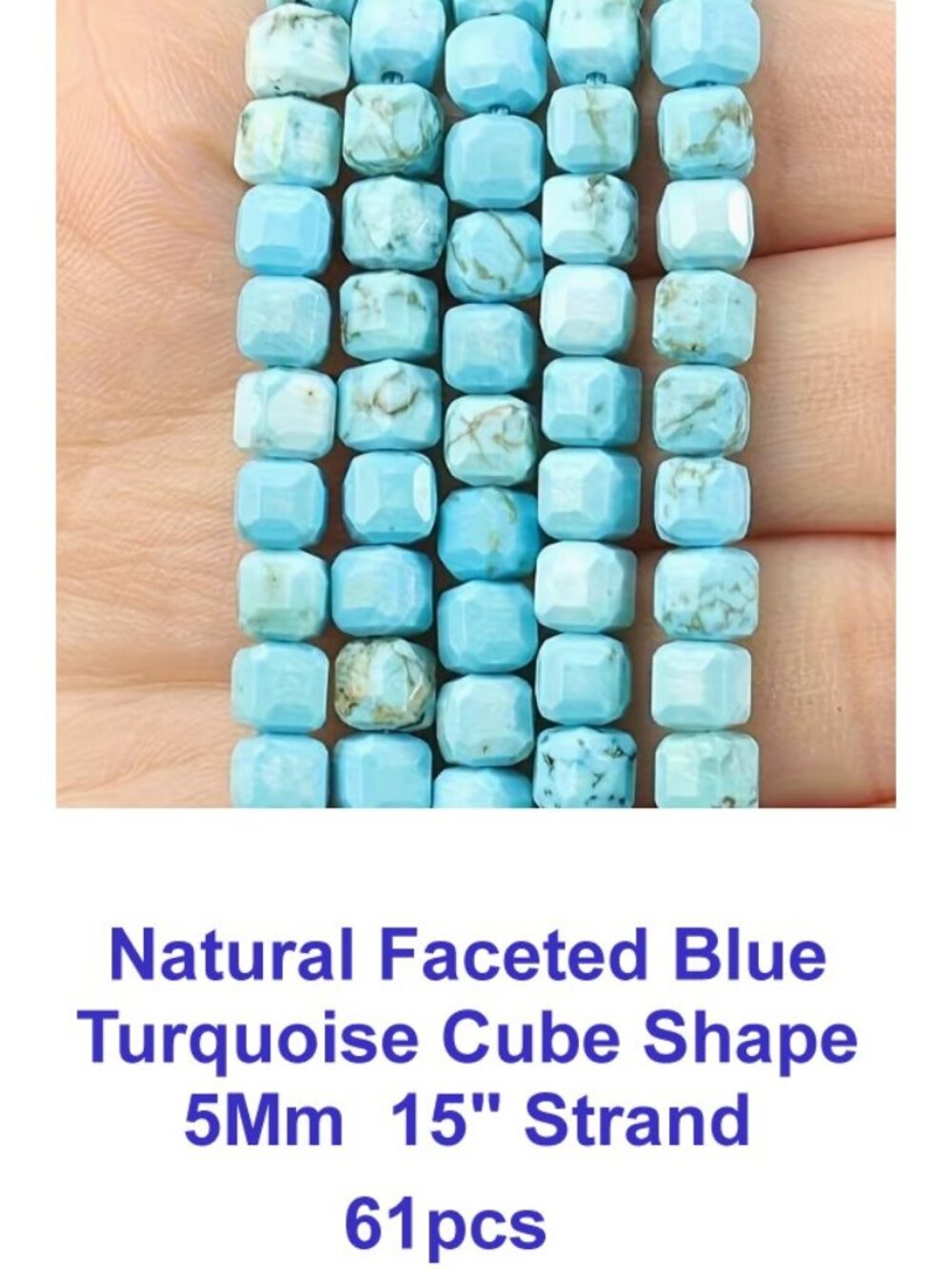 Natural Faceted Blue Turquoise Cube Shape Beads 5Mm About 61 Beads